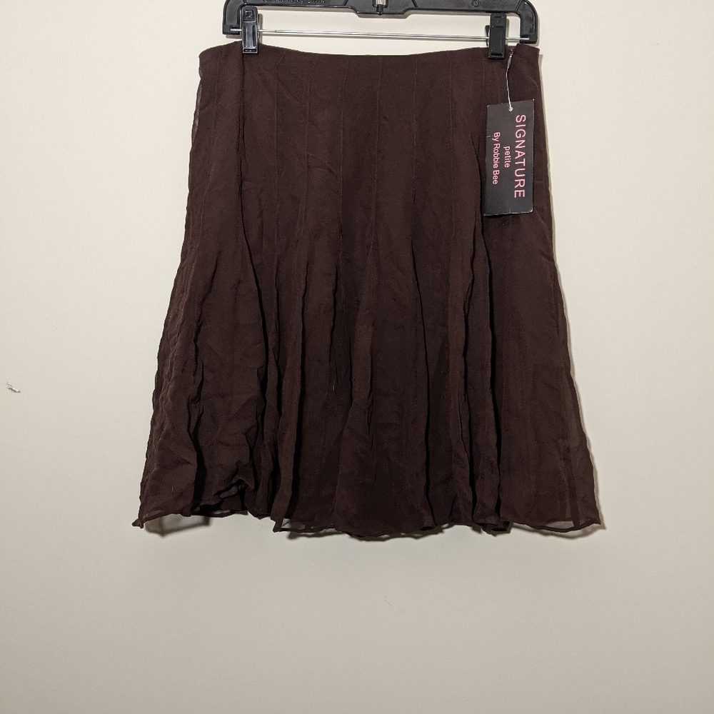 Robbie Bee Signature Brown Silk Skirt 10P New